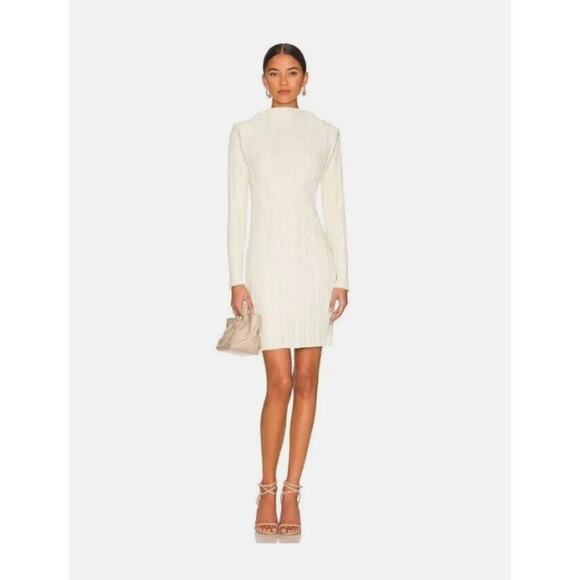 Anine Bing Dresses & Skirts - Anine Bing Off-White Buttercream Kira Mini Dress Pleated Long Sleeve Mock Neck
